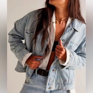 Free People Opal Swing Jacket in Railroad Stripe Denim